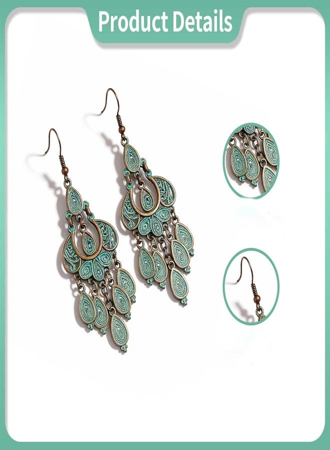 CZMZHFC Bohemian Vintage Bronze Chandelier Teardrop Flower Geometry Dangle Drop Earrings Vintage Dangle Earrings, Valentine's Day Gifts for Women New Year Earrings Holiday Gifts - Image 5