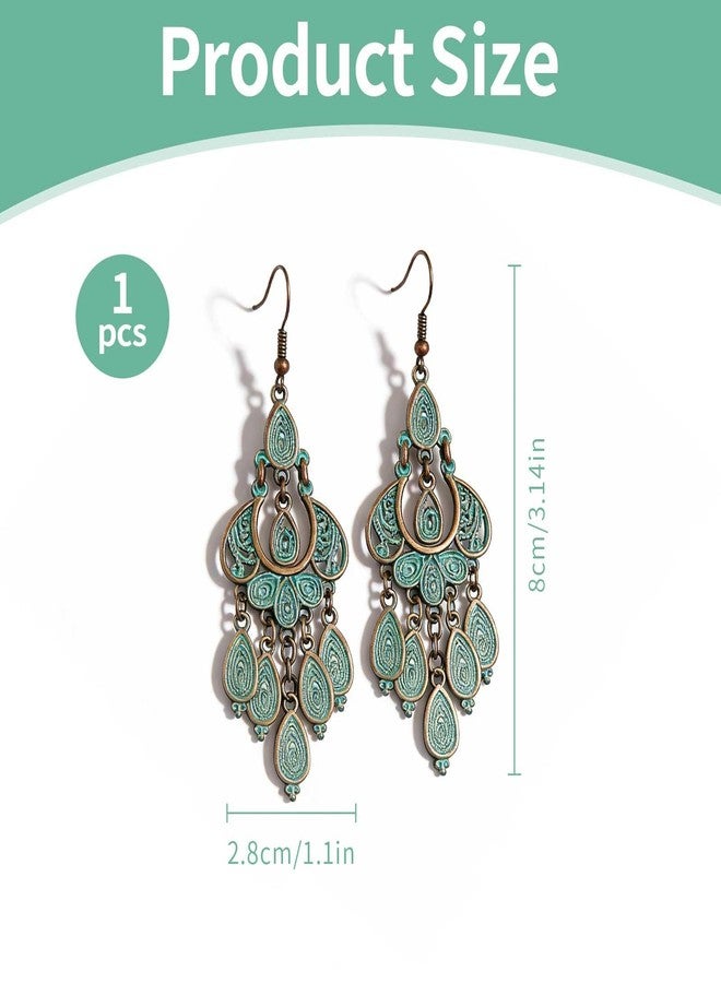 CZMZHFC Bohemian Vintage Bronze Chandelier Teardrop Flower Geometry Dangle Drop Earrings Vintage Dangle Earrings, Valentine's Day Gifts for Women New Year Earrings Holiday Gifts - Image 2