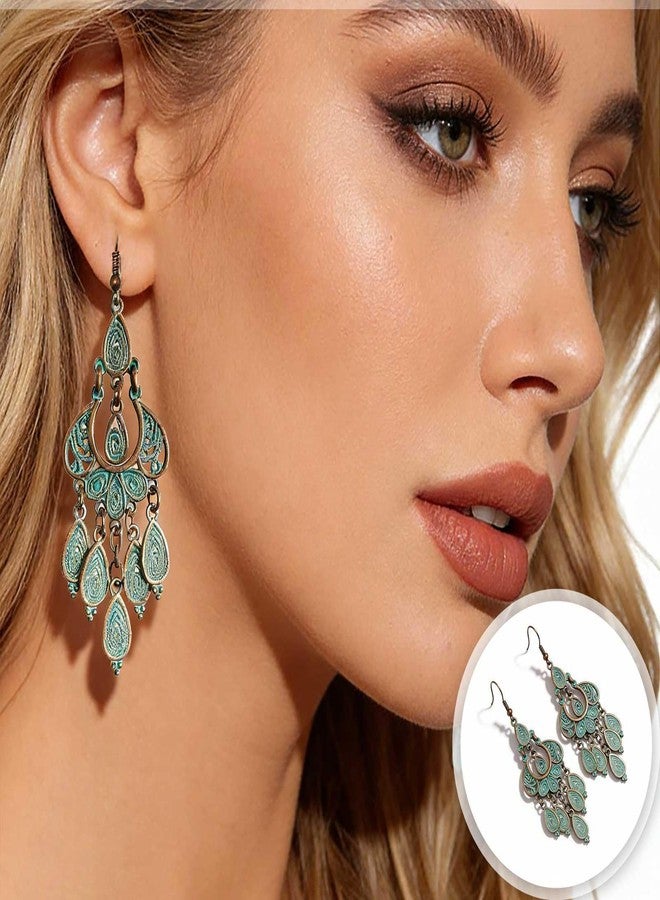 CZMZHFC Bohemian Vintage Bronze Chandelier Teardrop Flower Geometry Dangle Drop Earrings Vintage Dangle Earrings, Valentine's Day Gifts for Women New Year Earrings Holiday Gifts - Image 3