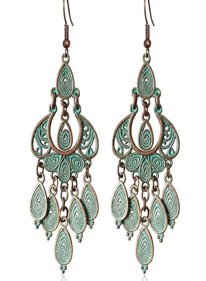CZMZHFC Bohemian Vintage Bronze Chandelier Teardrop Flower Geometry Dangle Drop Earrings Vintage Dangle Earrings, Valentine's Day Gifts for Women New Year Earrings Holiday Gifts - Image 1
