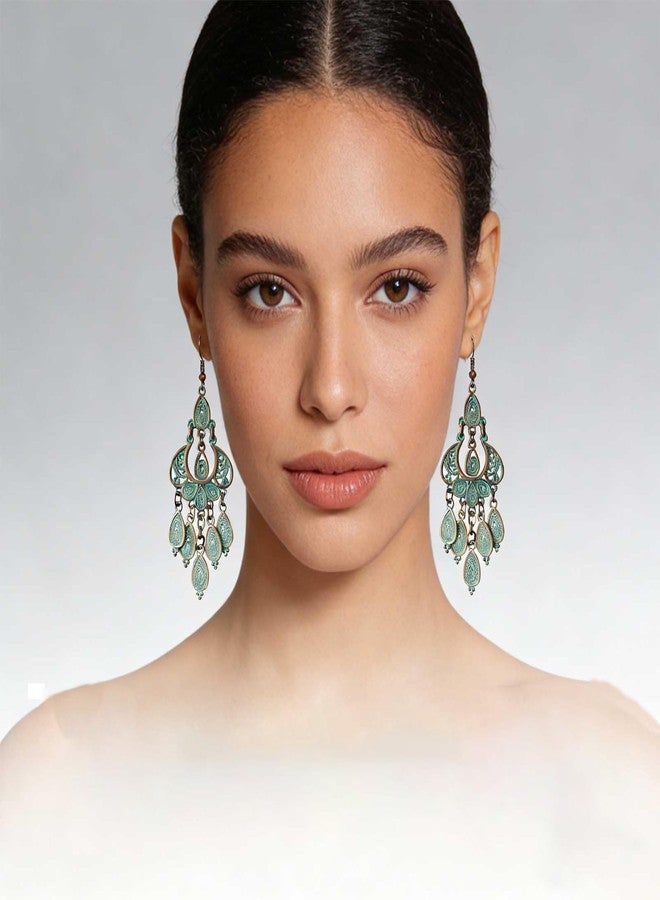 CZMZHFC Bohemian Vintage Bronze Chandelier Teardrop Flower Geometry Dangle Drop Earrings Vintage Dangle Earrings, Valentine's Day Gifts for Women New Year Earrings Holiday Gifts - Image 4