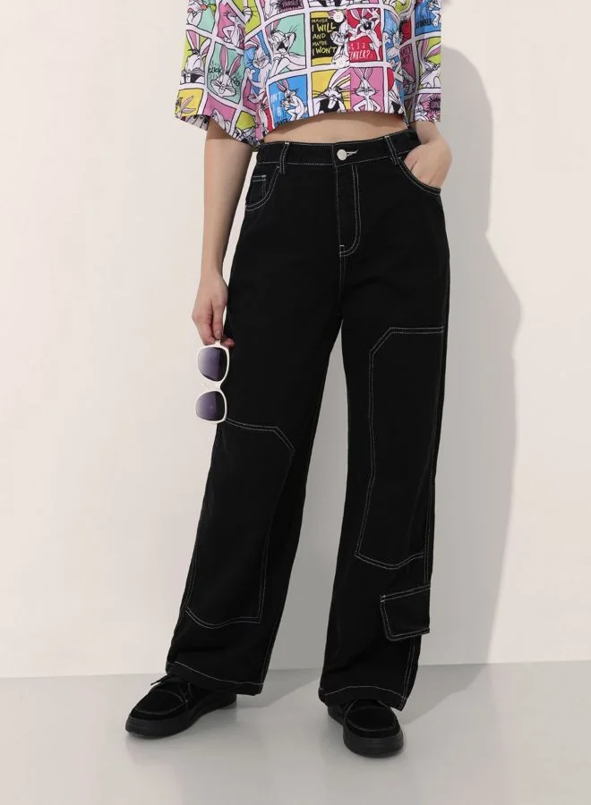 Women Relaxed Fit Solid High Rise Jeans