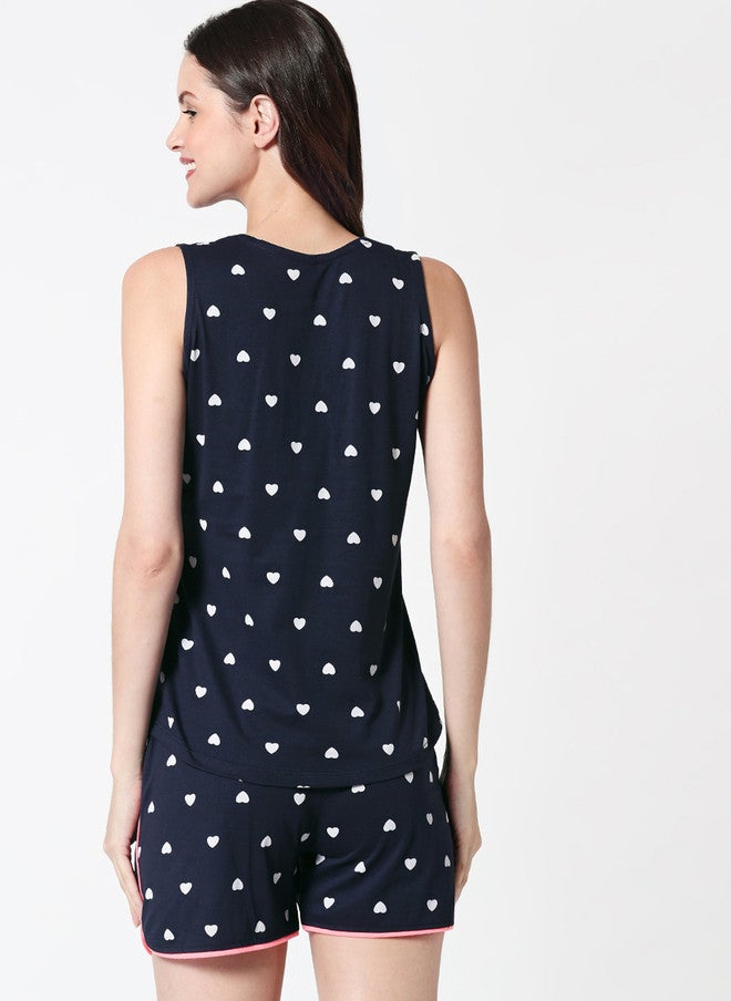 Zeyo Women Navy & White Printed Night Suit - Image 5