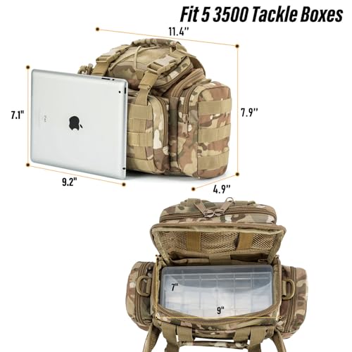 Dr.Fish Fishing Tackle Bag with 60 Lures Kit 5 Boxes and Tackles Included Complete Freshwater Spinner Set Bass Stocked Backpack Organizer Gear Equiment Tan Camo - Image 3