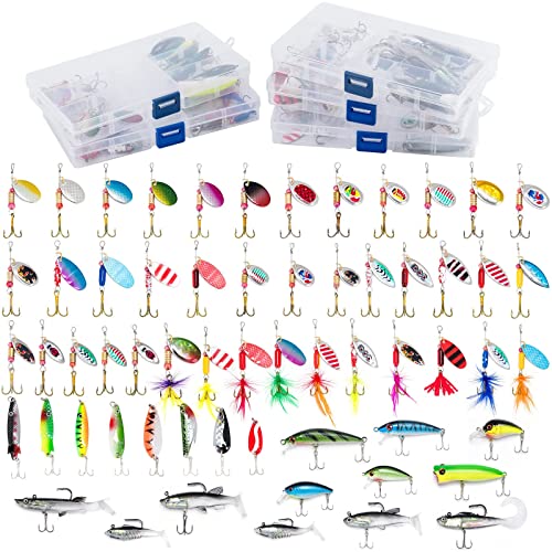 Dr.Fish Fishing Tackle Bag with 60 Lures Kit 5 Boxes and Tackles Included Complete Freshwater Spinner Set Bass Stocked Backpack Organizer Gear Equiment Tan Camo - Image 5