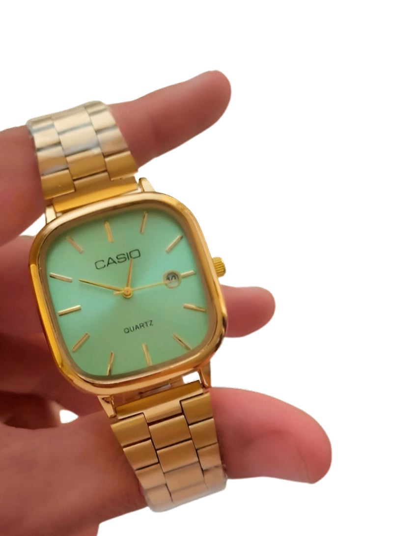 كاسيو ساعة كاسيو كوارتز ذهبية اللون بمينا أخضر فاتح - Image 2