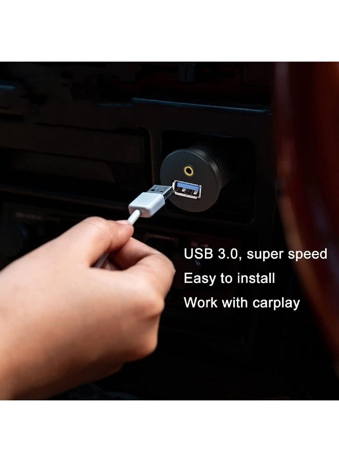 USB 3.0 u0026 3.5mm Car Mount Flush Cable 3.5mm + USB3.0 AUX Extension Dash Panel Waterproof Mount Cable for Car Boat and Motorcycle 1m - Image 4