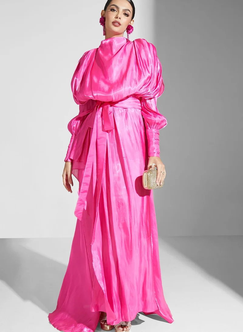 Namshi x Nour High Neck Shimmer Dress