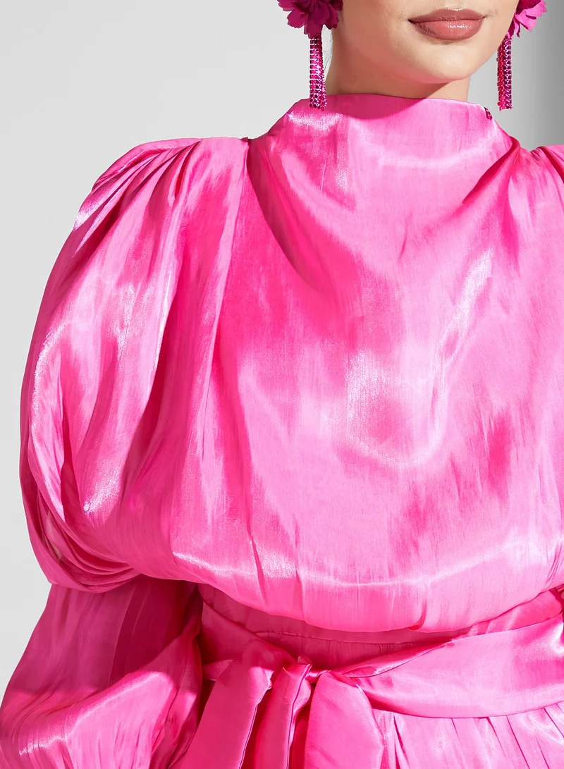 Namshi x Nour High Neck Shimmer Dress