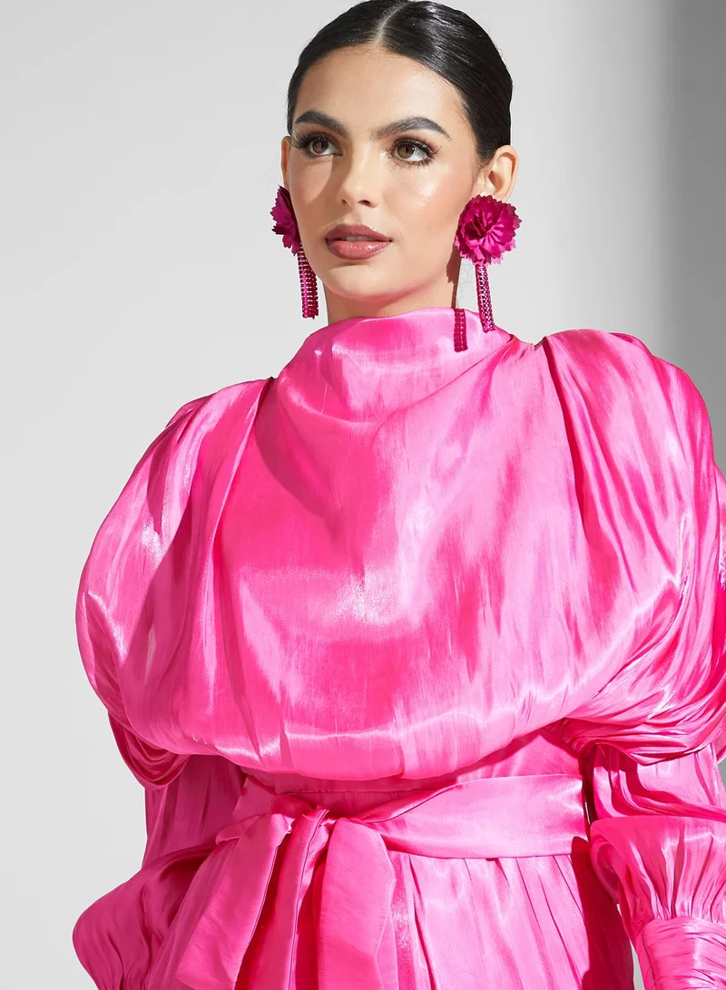 Namshi x Nour High Neck Shimmer Dress