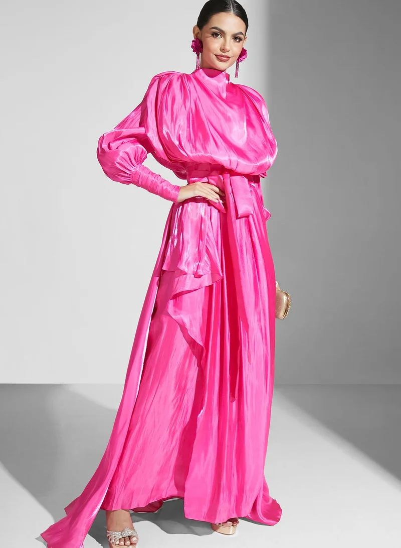 Namshi x Nour High Neck Shimmer Dress