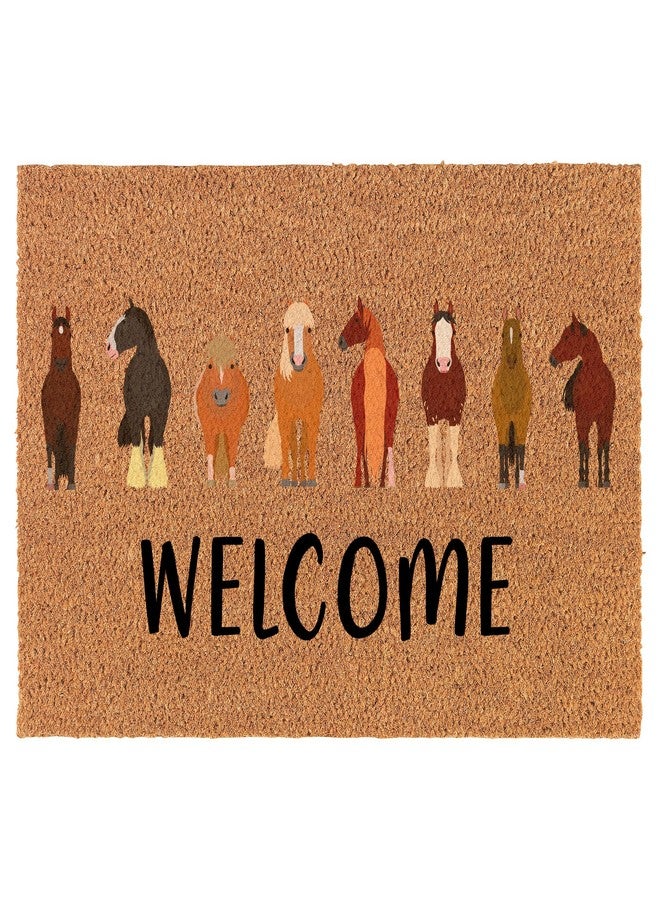 mip Welcome Doormat Coco Coir Door Mat Gift Welcome Horse Breeds White (30" x 18") - Image 1