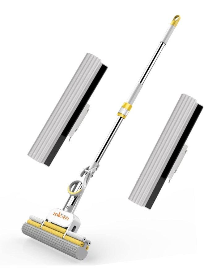 Zalcoon PVA Sponge Mop 27cm, Telescopic Handle Quadruple Roller| 2 Extra Super Absorbent PVA Sponge Refill | Household Cleaning Tool |Best for Kitchen, Tiles, Multi-Surface Hard Floor (1+2)  - Image 1