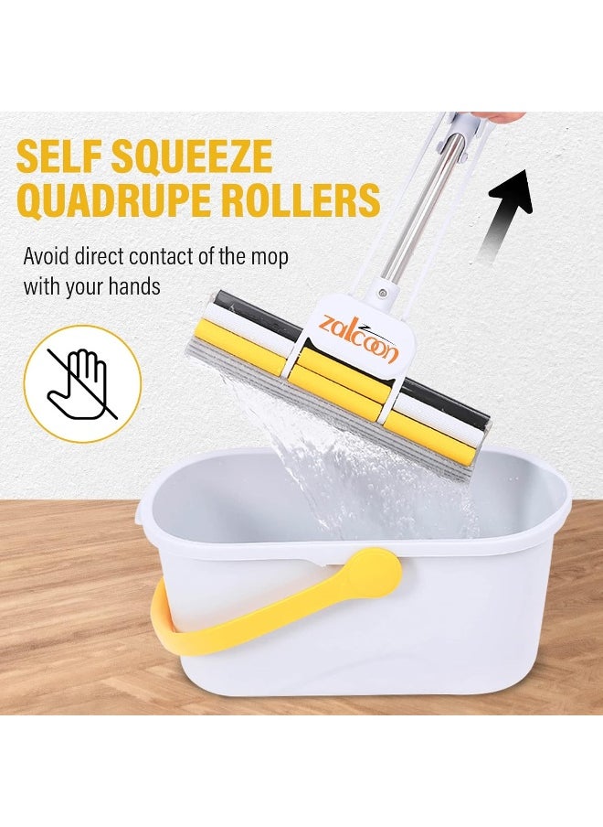 PVA Sponge Mop 27cm, Telescopic Handle Quadruple Roller| 2 Extra Super Absorbent PVA Sponge Refill | Household Cleaning Tool |Best for Kitchen, Tiles, Multi-Surface Hard Floor (1+2)
