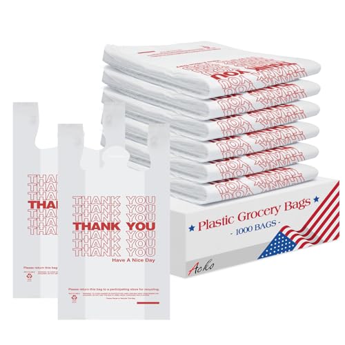 ACKO 1000 Count Plastic Tshirt Bags with Handle 115 x 65 x 21 4 Gallon Thank You Bags for Grocery Take Out To Go Retail Shopping Bag Small Garbage Trash Bag for Home Office Kitchen - Image 2