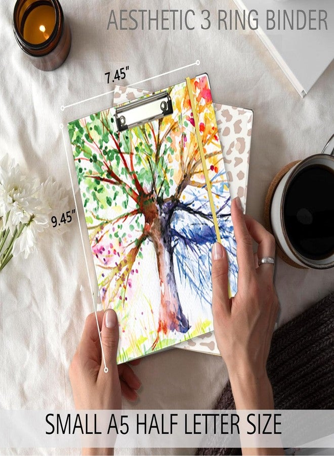BVSSX Mini 3 Ring Binder 1 Inch for 5.5"x8.5" Paper, Small Three Ring Binders with Clipboard,5-Tab Dividers with Sticker,Interior Pocket, Spine ID Label Holder, BVSSX A5 Binder with Pen Holder,Season Tree - Image 2