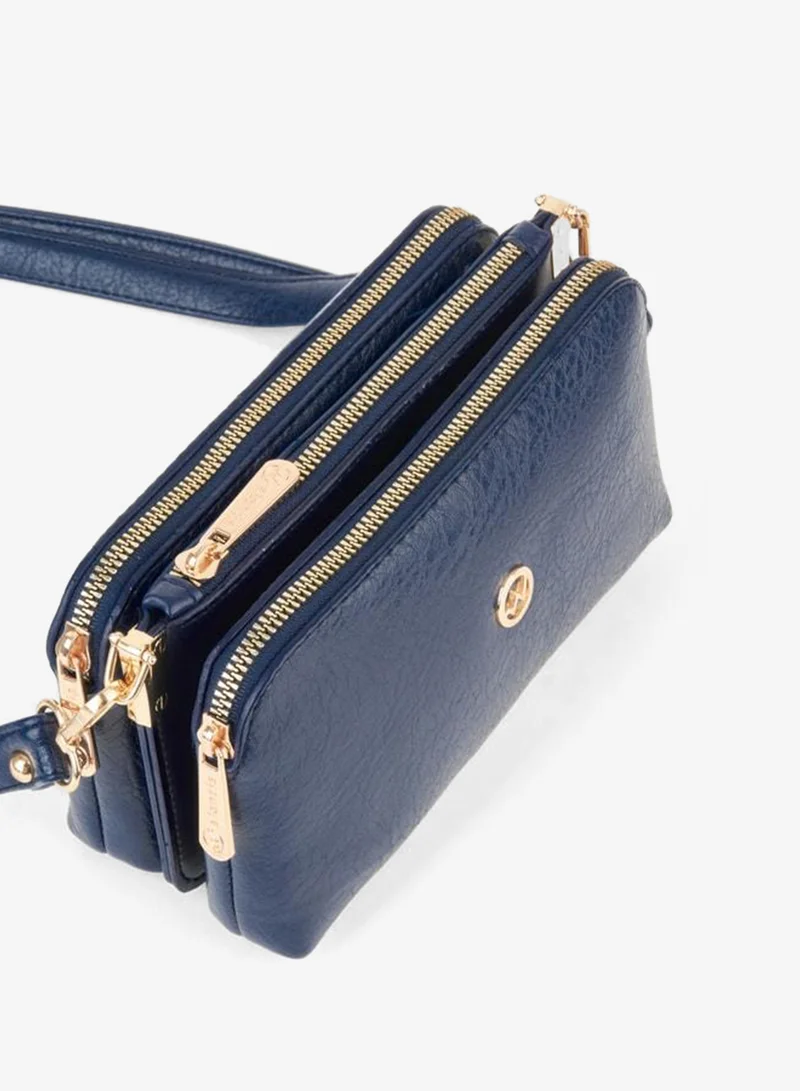 Women's Melisa Navy Small Size 3-Compartment Zipper-Closure Adjustable Strap Hand and Shoulder Bag.
