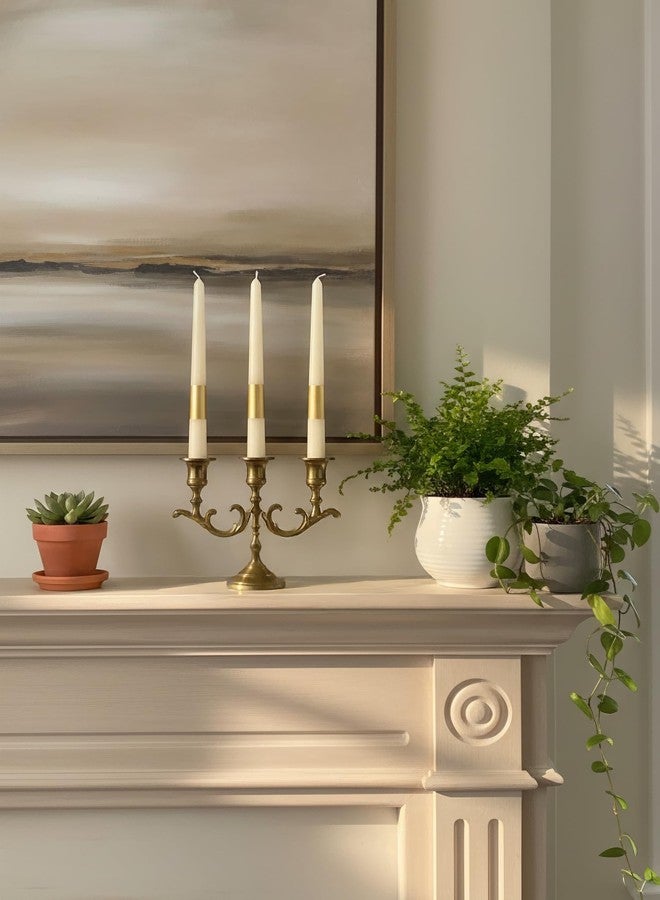 HOMEOLOGY شموع هومولوجي الكلاسيكية المدببة مقاس 10 بوصات، بخطوط ذهبية، لون عاجي، عبوة من 4 شموع، تدوم من 7 إلى 8 ساعات، شمعدانات طويلة غير معطرة - Image 5