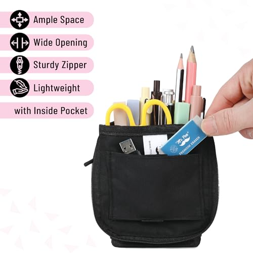 Mr. Pen- Standing Pencil Case Pouch, Sit & Lay Mesh-View Design, Black & Pink, Interior Pocket & 2 Elastic Binder Loops, Cute Pencil Case for Girls and Boys - Image 3