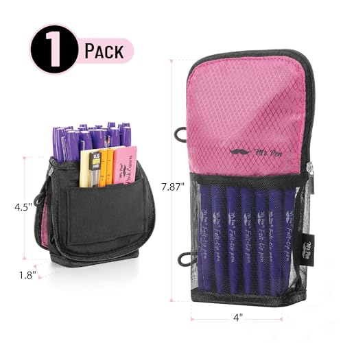 Mr. Pen- Standing Pencil Case Pouch, Sit & Lay Mesh-View Design, Black & Pink, Interior Pocket & 2 Elastic Binder Loops, Cute Pencil Case for Girls and Boys - Image 2
