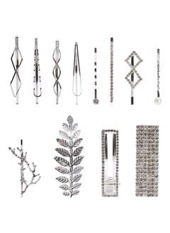 Lawie 12 Pack Silver Vintage Retro Geometric Metal Pearl Crystal Rhinestone Branch Leaf Hair Clips Snap Barrettes Claw Clamps U Shaped Decorative Bobby Pin Alligator Hairclips Wedding Party Bridal Accessory  - Image 1