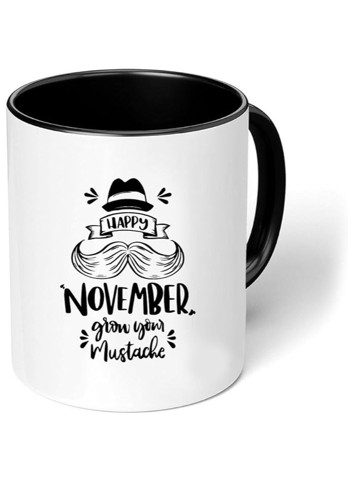 برينت شوب فور مي أكواب قهوة سيراميك للرجال من Movember، تحمل شعار سرطان البروستاتا، تحمل شعار التوعية الصحية، بتصميم شارب - Image 1