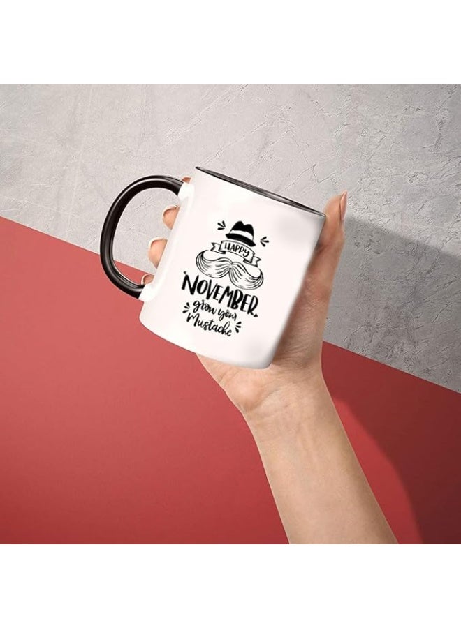 برينت شوب فور مي أكواب قهوة سيراميك للرجال من Movember، تحمل شعار سرطان البروستاتا، تحمل شعار التوعية الصحية، بتصميم شارب - Image 2