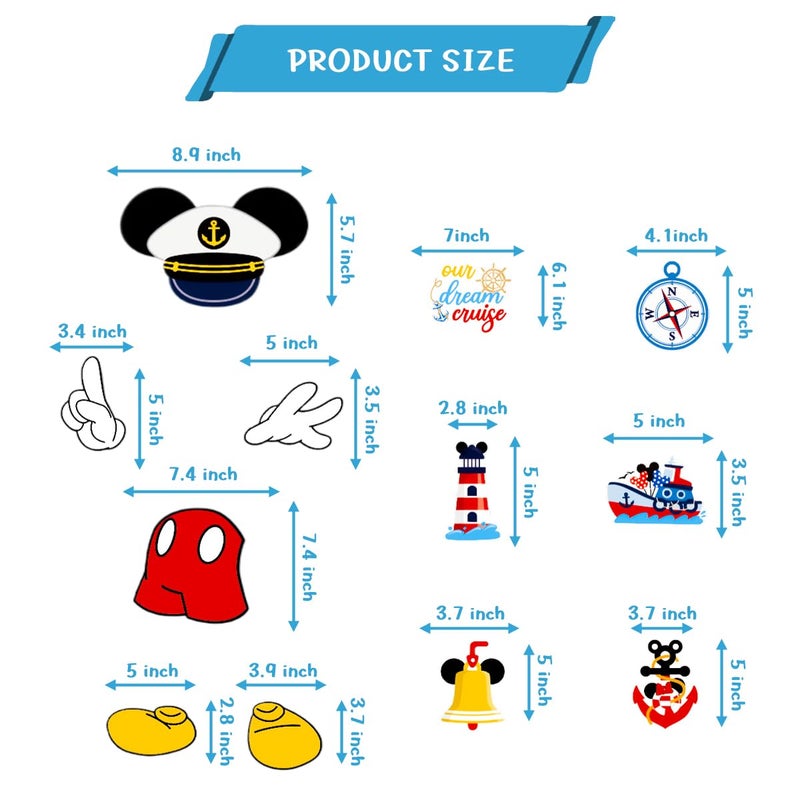 OULUN 12Pcs Captain Mouse Cruise Door Decorations, Funny Mouse Ears Magnet for DCL Cruise& All Major Cruise Cartoon Mouse Birthday Party Supplies (Yellow) - Image 4