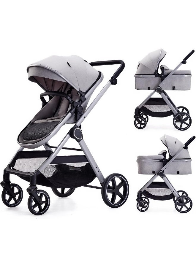 Lortsybab 2 in 1 Baby Stroller, Newborn Infant Toddler Convertible Bassinet Pram Stroller for 0-36 Months Old Babies (Grey) - Image 1