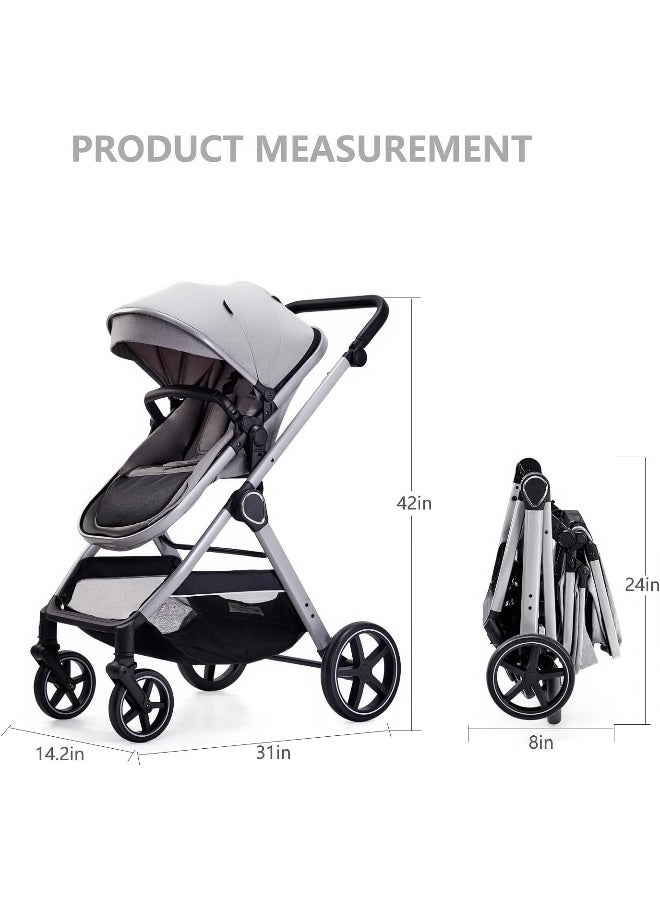 Lortsybab 2 in 1 Baby Stroller, Newborn Infant Toddler Convertible Bassinet Pram Stroller for 0-36 Months Old Babies (Grey) - Image 5