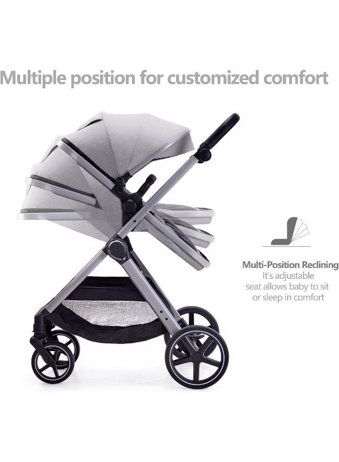 Lortsybab 2 in 1 Baby Stroller, Newborn Infant Toddler Convertible Bassinet Pram Stroller for 0-36 Months Old Babies (Grey) - Image 3