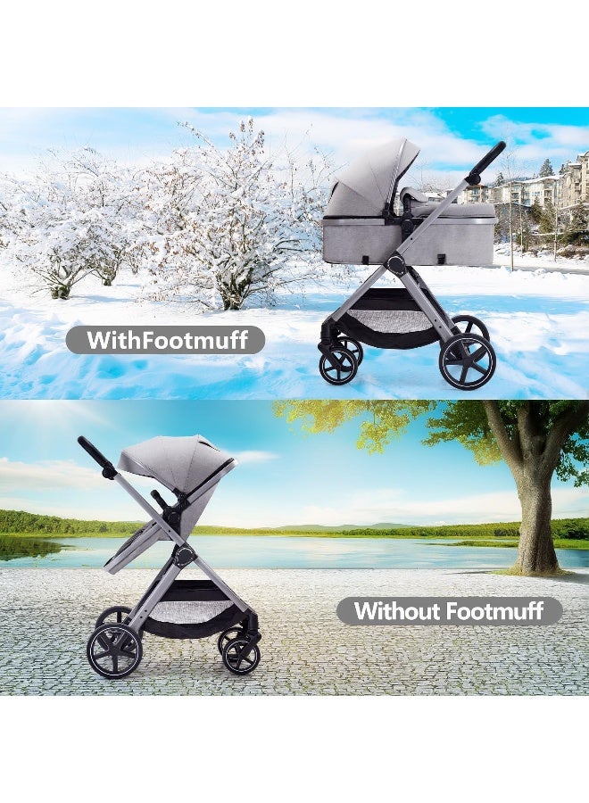 Lortsybab 2 in 1 Baby Stroller, Newborn Infant Toddler Convertible Bassinet Pram Stroller for 0-36 Months Old Babies (Grey) - Image 4