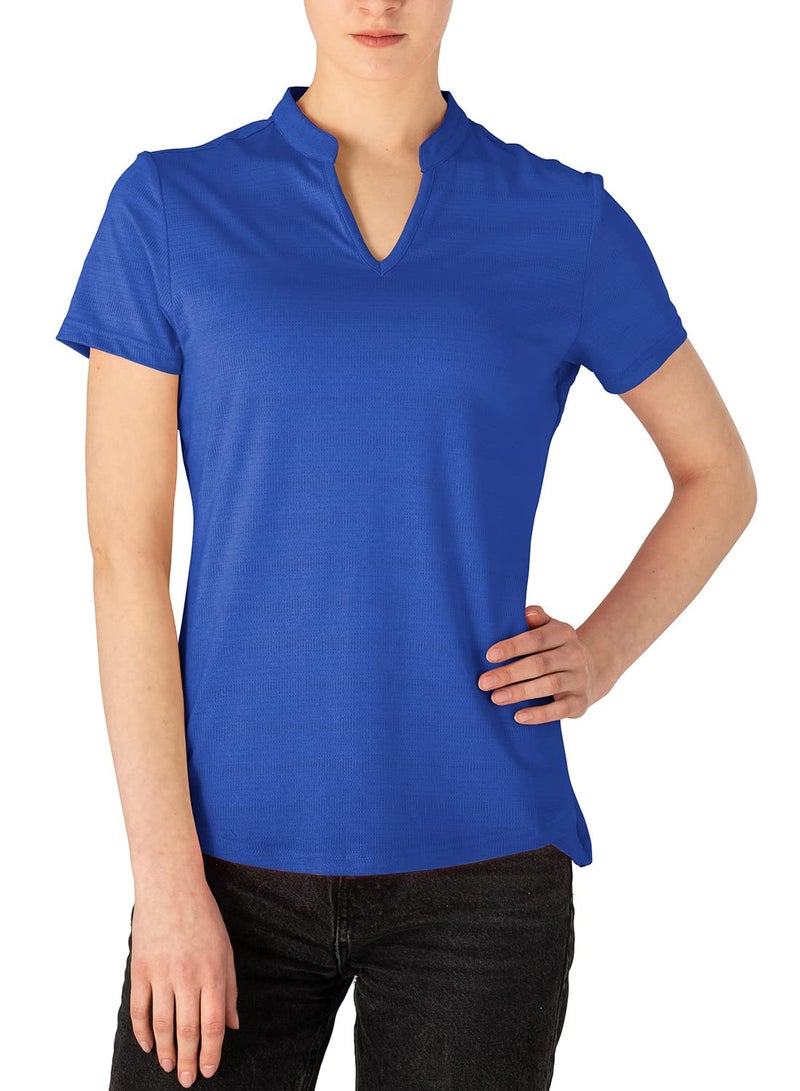 Gopune Women's Dry-Fit Golf Polo Shirts V-Neck Collarless Short Sleeve T-Shirt Deep Blue,XL - Image 3