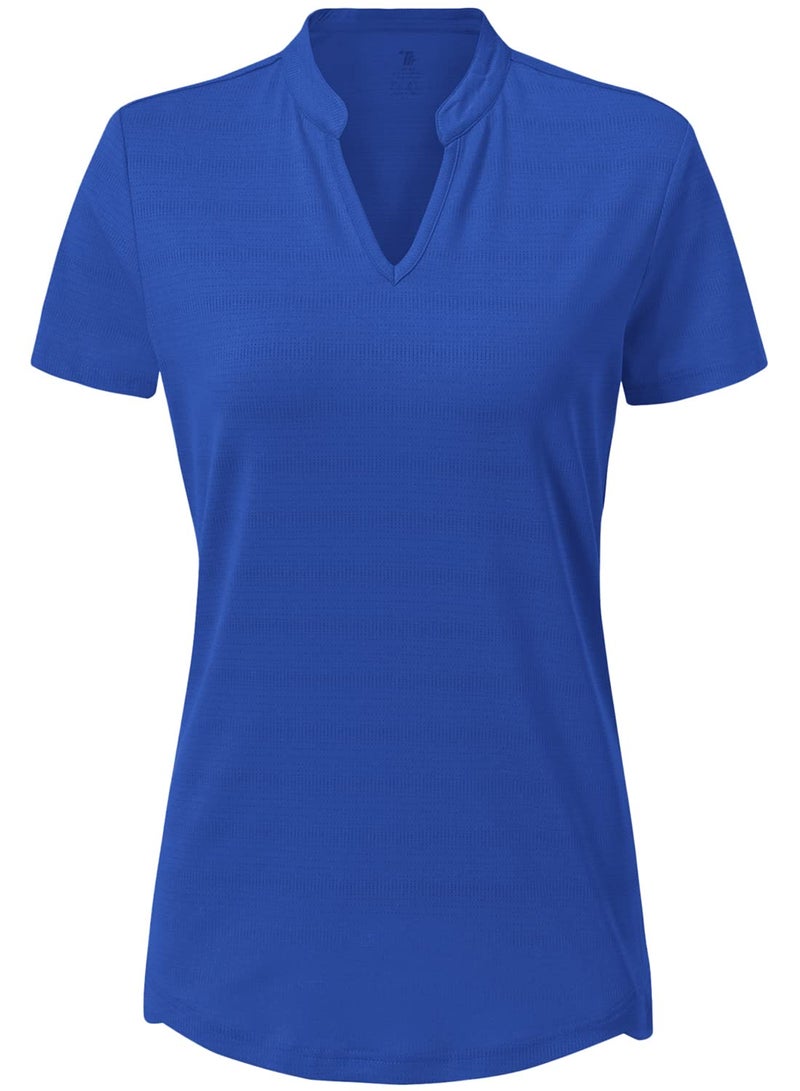 Gopune Women's Dry-Fit Golf Polo Shirts V-Neck Collarless Short Sleeve T-Shirt Deep Blue,XL - Image 1