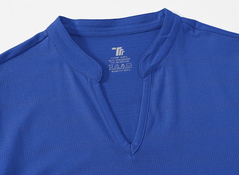 Gopune Women's Dry-Fit Golf Polo Shirts V-Neck Collarless Short Sleeve T-Shirt Deep Blue,XL - Image 4