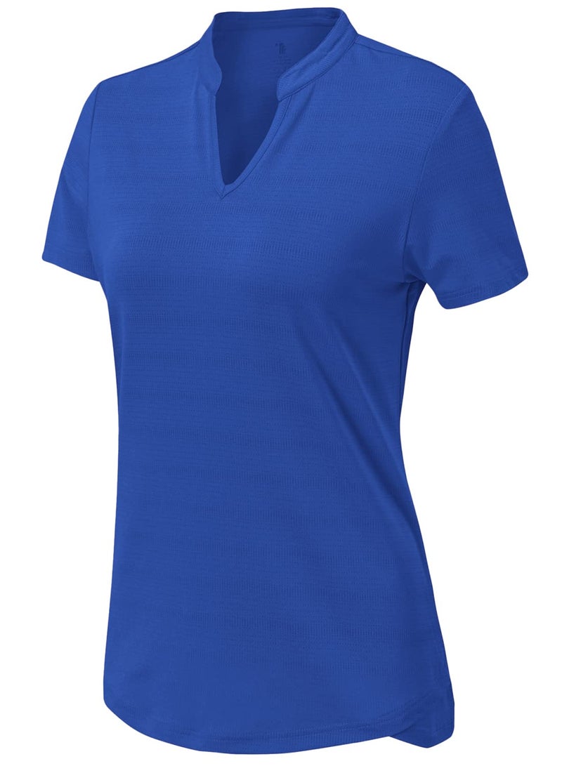 Gopune Women's Dry-Fit Golf Polo Shirts V-Neck Collarless Short Sleeve T-Shirt Deep Blue,XL - Image 2