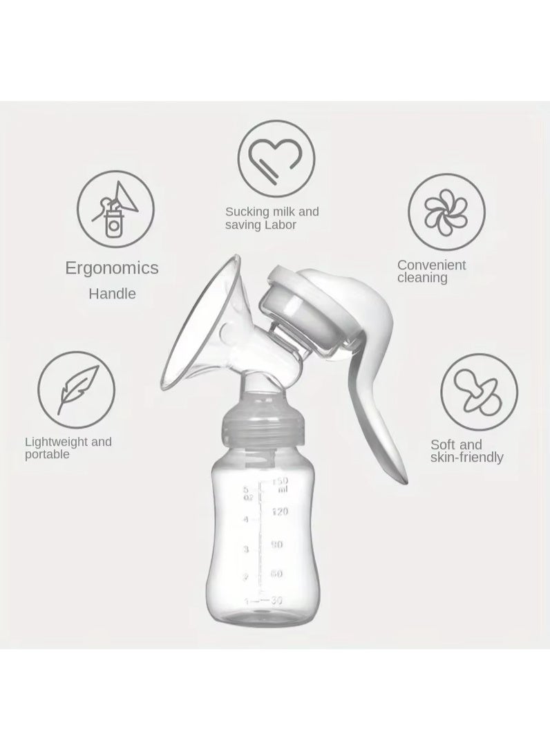 مضخة ثدي يدوية للأمهات، سعة 150 مل، خالية من BPA مع زجاجة إرضاع - Image 5