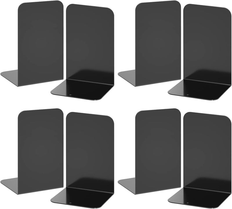 VFINE 4 Pairs Black Metal Bookends, Book Stopper for Heavy Books, Book Dividers for Home Office School Supplies - Image 1