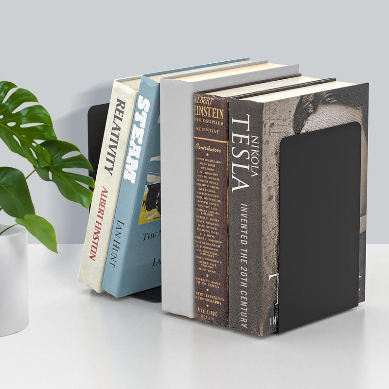 VFINE 4 Pairs Black Metal Bookends, Book Stopper for Heavy Books, Book Dividers for Home Office School Supplies - Image 5
