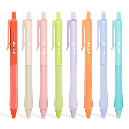 WRITECH Retractable Gel Ink Pens: Fine Point 0.7mm Assorted Color Soft Grip 8ct No Bleed & Smear Extra Smooth Writing Bullet Tip Colored Pen Set for Journaling Coloring - Image 1