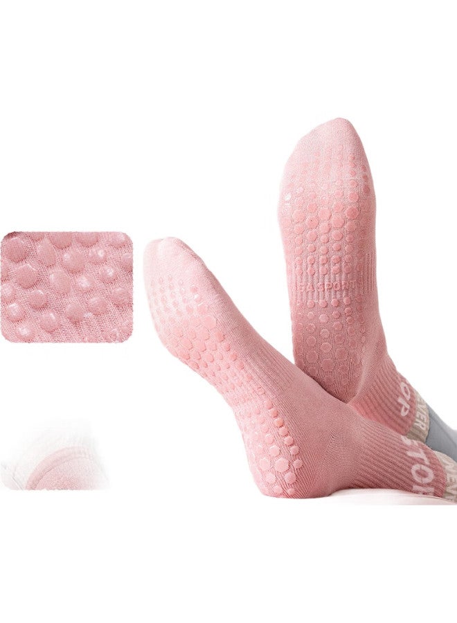 Dweck Yoga Socks For Women, Mid-Calf Fitness Sports Socks, Cotton Long Socks, Fake Two-Piece Floor Non-Slip Dance Socks, Pink - Image 2