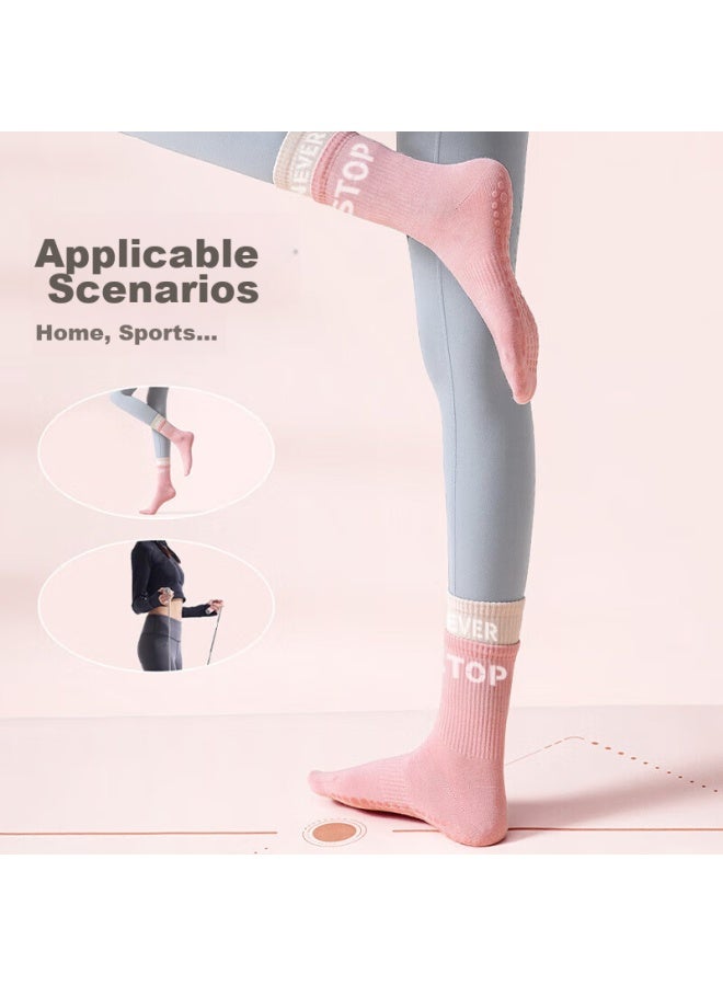 Dweck Duweike Yoga Socks For Women, Mid-calf Fitness Sports Socks, Cotton Long Socks, Fake Two-piece Floor Non-slip Dance Socks, Pink - Image 3