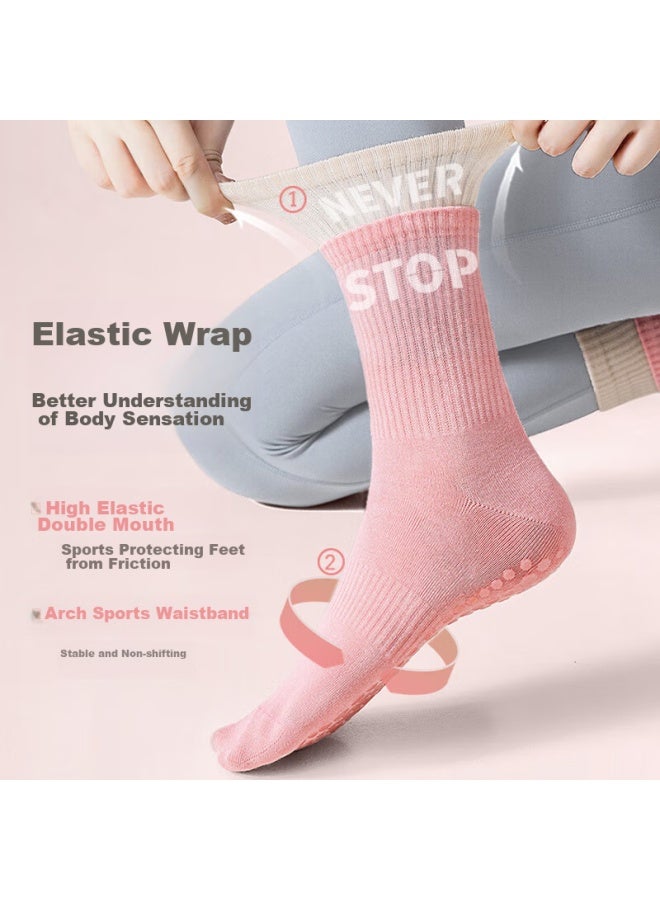 Dweck Duweike Yoga Socks For Women, Mid-calf Fitness Sports Socks, Cotton Long Socks, Fake Two-piece Floor Non-slip Dance Socks, Pink - Image 5