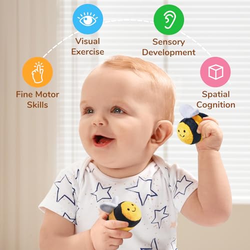 JoyCat Baby Toys 6-12 Months - Soft Baby Beehive with 5 Sensory Bees - Rattle, Crinkle Paper, Squeaker, Mirror, Busy Montessori Soft Toys for Toddlers 0-3 Years Old - Baby Christmas Birthday Gift - Image 2