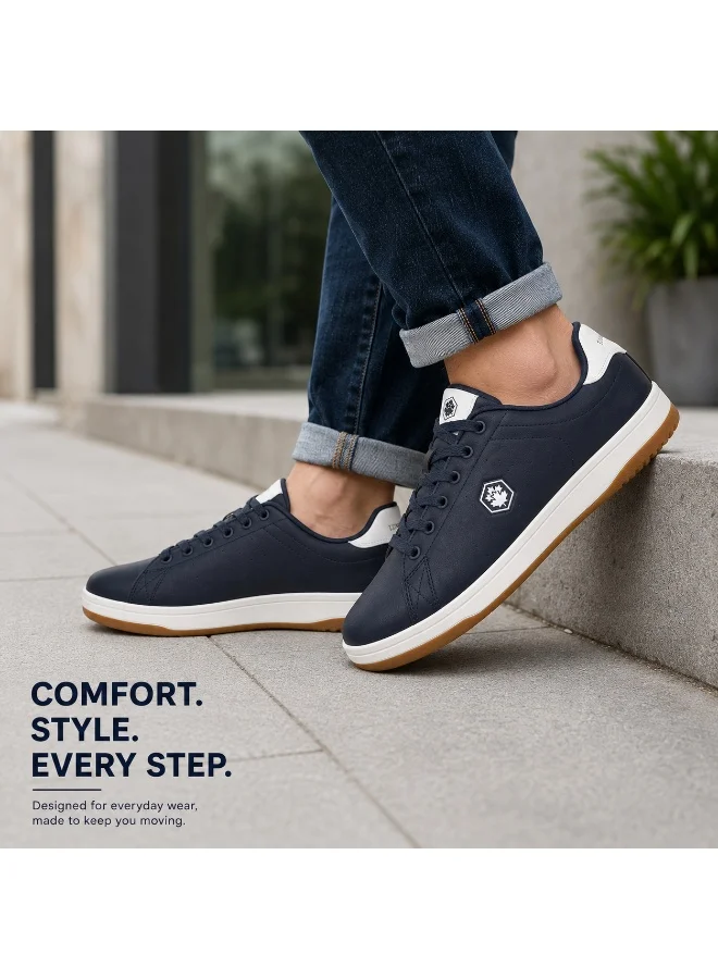 Lumberjack  Rea Men Sneakers Navy Blue Off-White PU – Lightweight Comfortable Casual Shoes, Lace-Up Everyday Footwear for Men | Best Price UAE