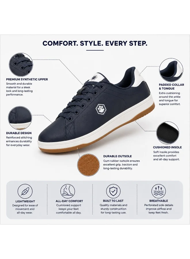 Lumberjack  Rea Men Sneakers Navy Blue Off-White PU – Lightweight Comfortable Casual Shoes, Lace-Up Everyday Footwear for Men | Best Price UAE