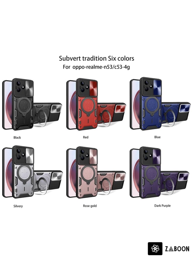 جرين تايجر ل Realme C53 4G / Narzo N53 CD الملمس انزلاق Camshield حامل مغناطيسي جراب هاتف (أحمر) - Image 2