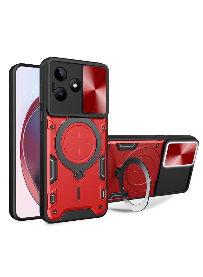 جرين تايجر ل Realme C53 4G / Narzo N53 CD الملمس انزلاق Camshield حامل مغناطيسي جراب هاتف (أحمر) - Image 1