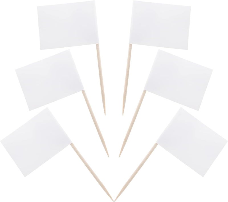 HSYMQ 100 Pieces Blank Toothpick Flags Cheese Markers Food Labels for Party Buffet Cheese Labels for Charcuterie Board Cocktail Picks for Appetizers (White) - Image 1