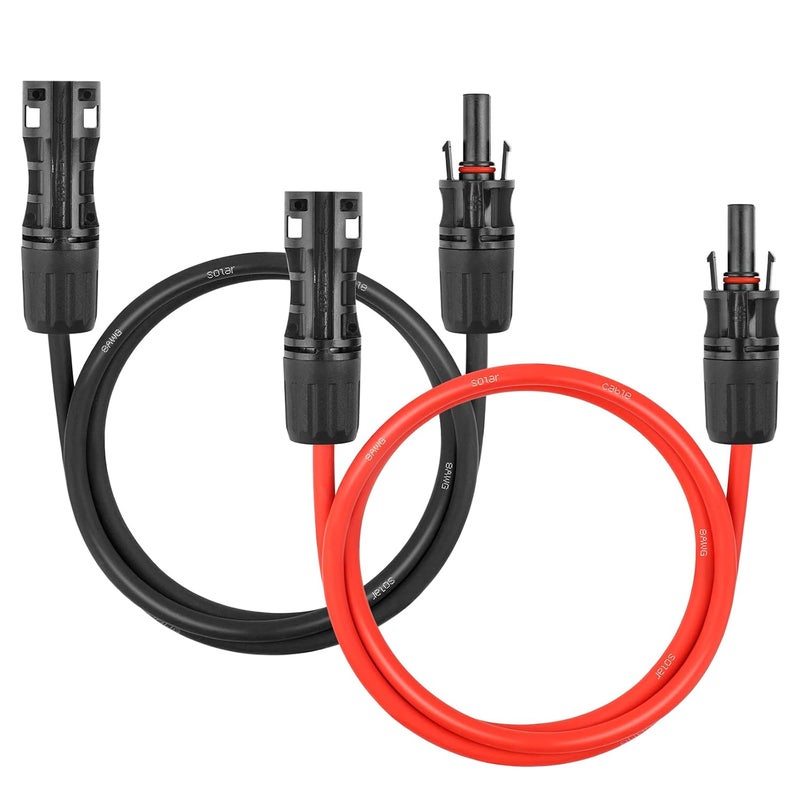 YDDECW Solar Panel Extension Cable - 8AWG 3FT Solar Wire Cord 8 Gauge PV Wire with Female & Male Waterproof Connector for RV, Photovoltaic Systems, Home, Boat, Solar Panels, Car(3ft Red + 3ft Black) - Image 1